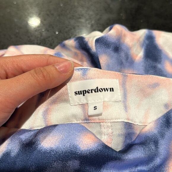 B35 Superdown Revolve Womens Blue Pink Tie Dye Waist Wide Leg Pants Size Small - Picture 3 of 5